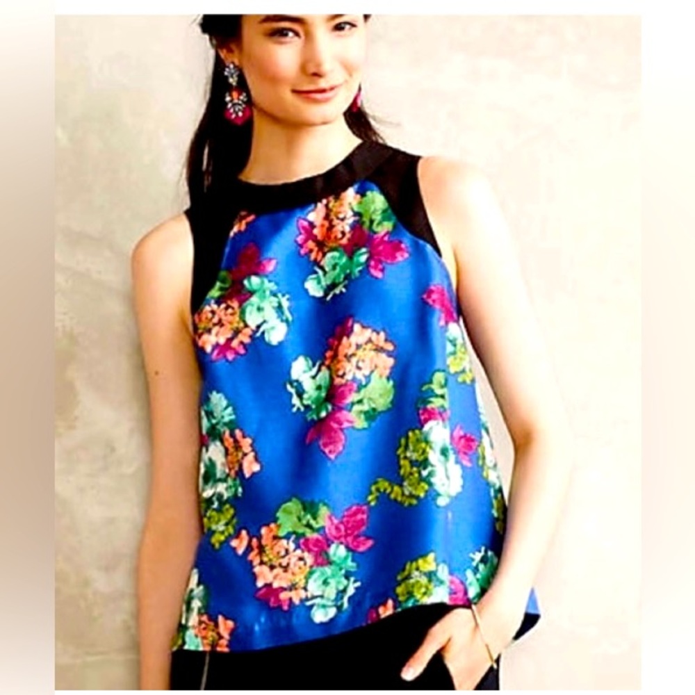 ANTHROpologie HD in PARIS Azusa SILK blend Back ZIP BLOUSE top SIZE 4 SIZE: EUC!